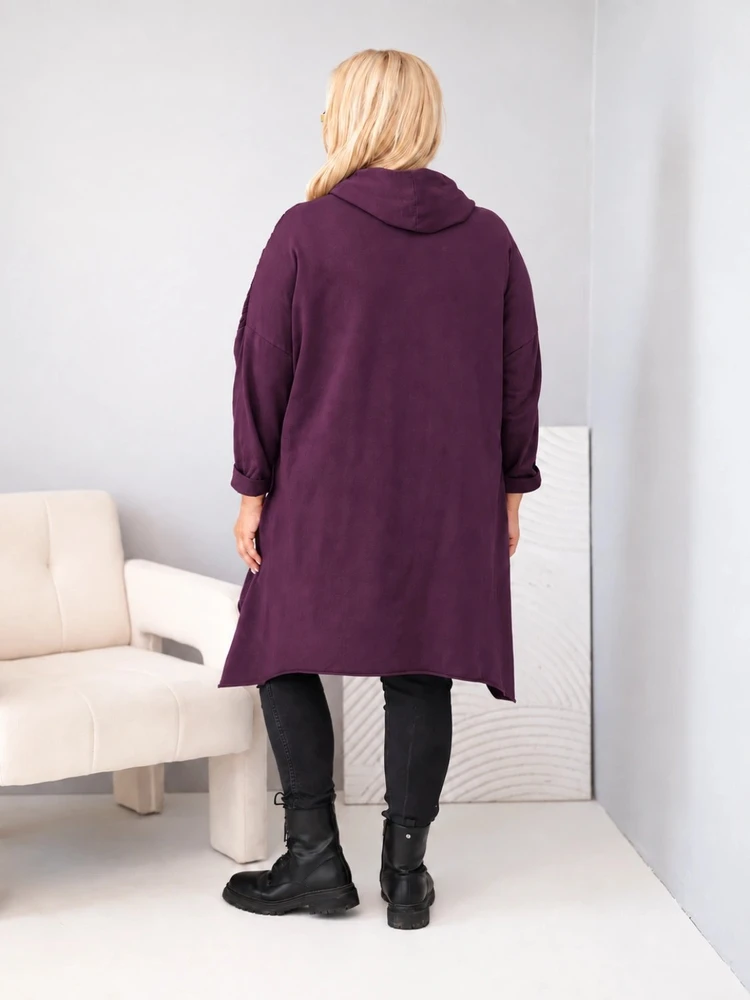 Moteriškas Plus Size džemperis su gobtuvu, bordo spalvos