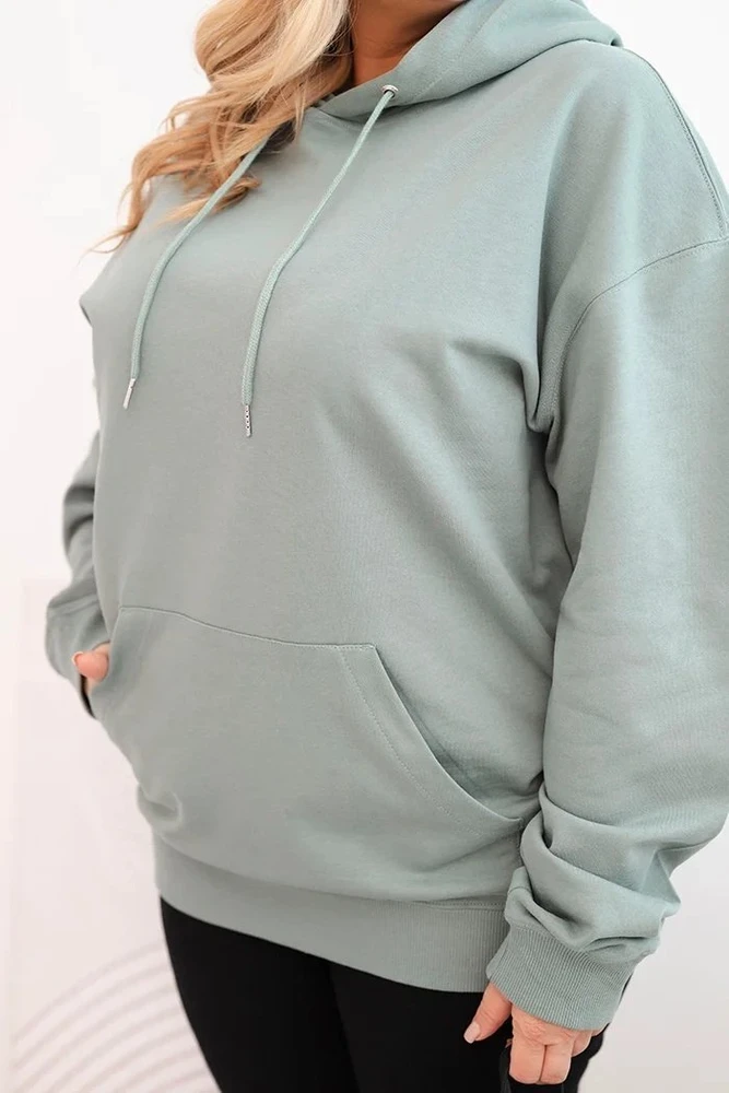 Moteriškas Plus Size džemperis su gobtuvu ir kišene, mėtų spalvos