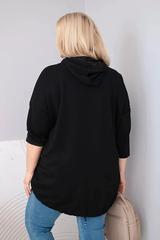 Moteriškas Plus Size džemperis su gobtuvu, juodos spalvos