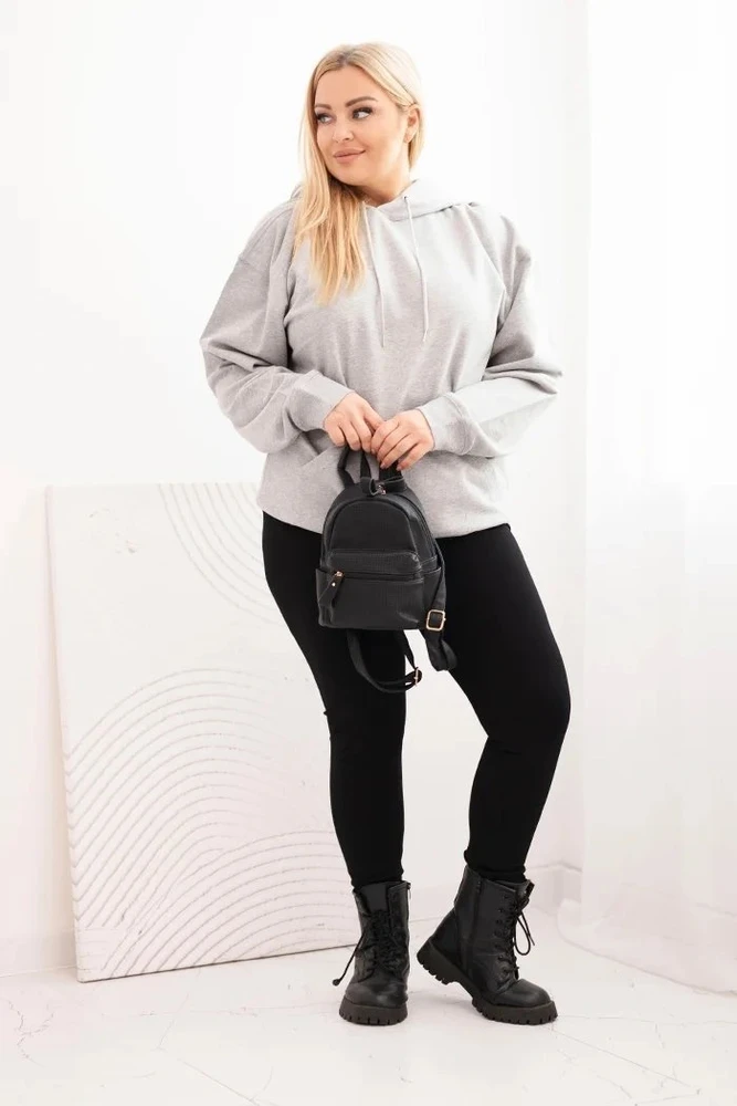 Moteriškas Plus Size džemperis su gobtuvu ir kengūros kišene, pilkas