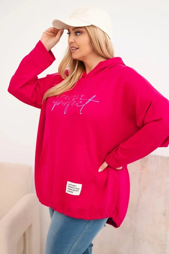 Moteriškas Plus Size džemperis su gobtuvu, fuksijos spalvos