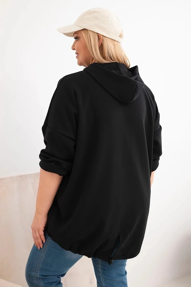 Moteriškas Plus Size džemperis su gobtuvu ir spauda, juodos spalvos