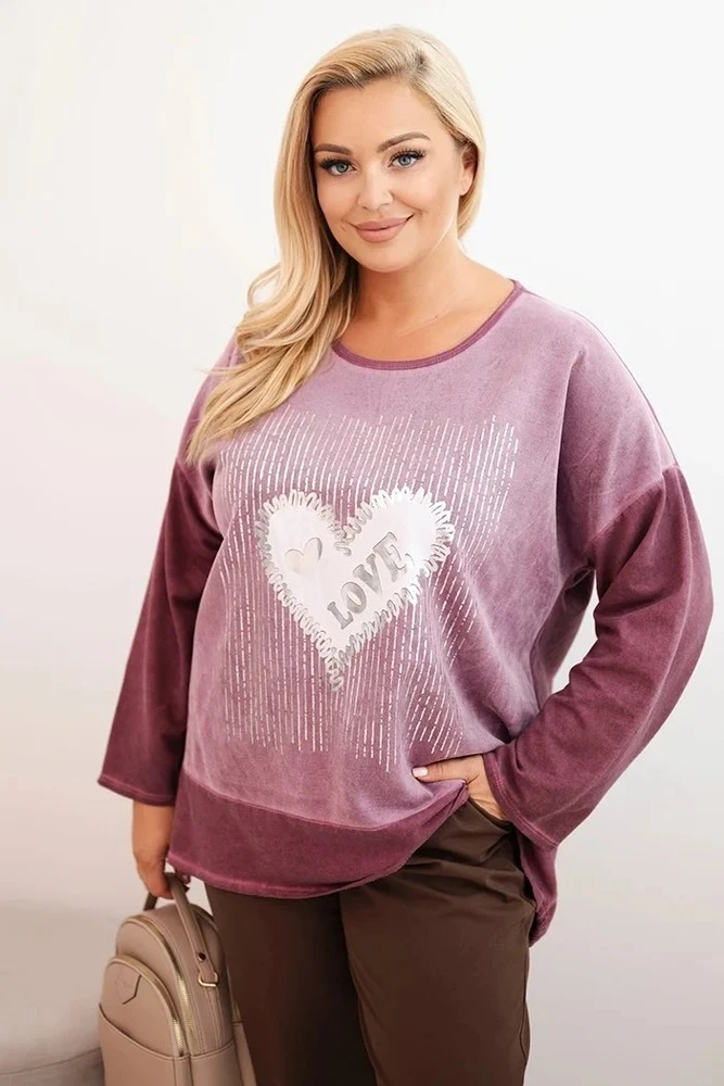 Moteriškas Plus Size džemperis su širdies raštu ir raišteliais, tamsiai rožinės spalvos