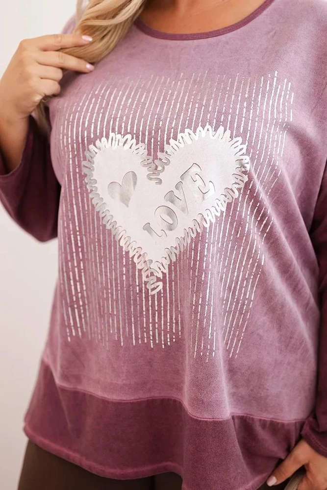 Moteriškas Plus Size džemperis su širdies raštu ir raišteliais, tamsiai rožinės spalvos