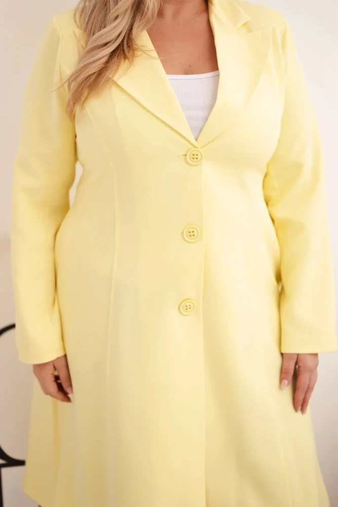 Moteriškas Plus Size klasikinis paltas su sagomis, geltonos spalvos