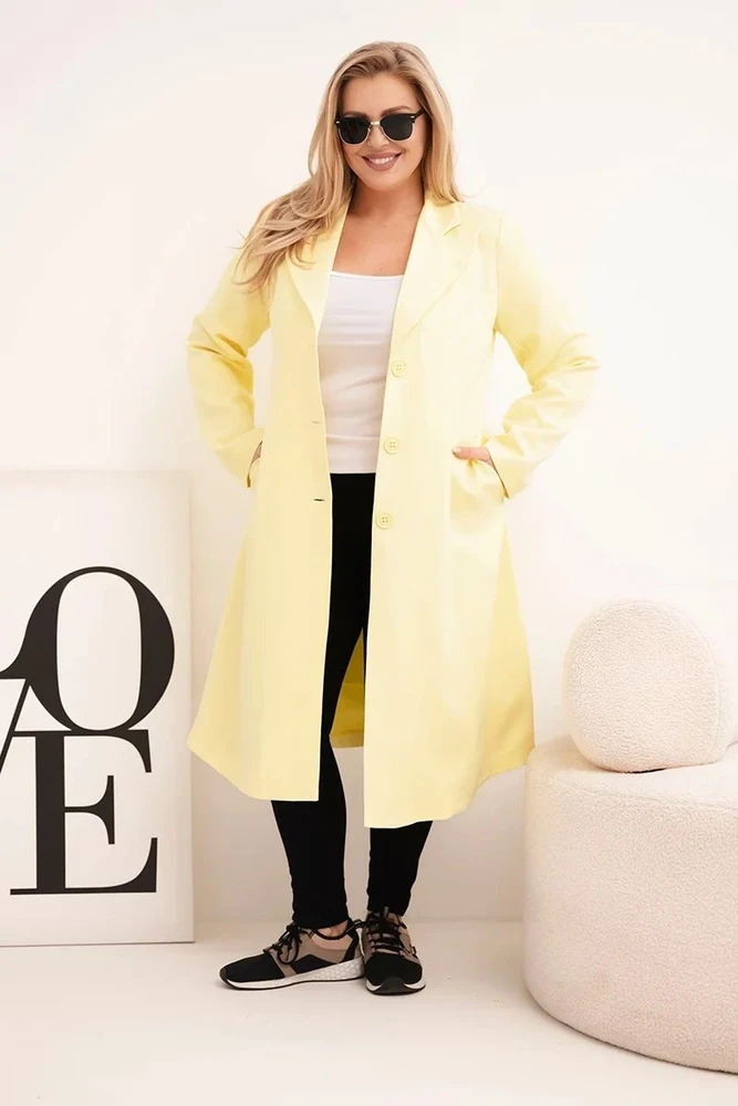 Moteriškas Plus Size klasikinis paltas su sagomis, geltonos spalvos
