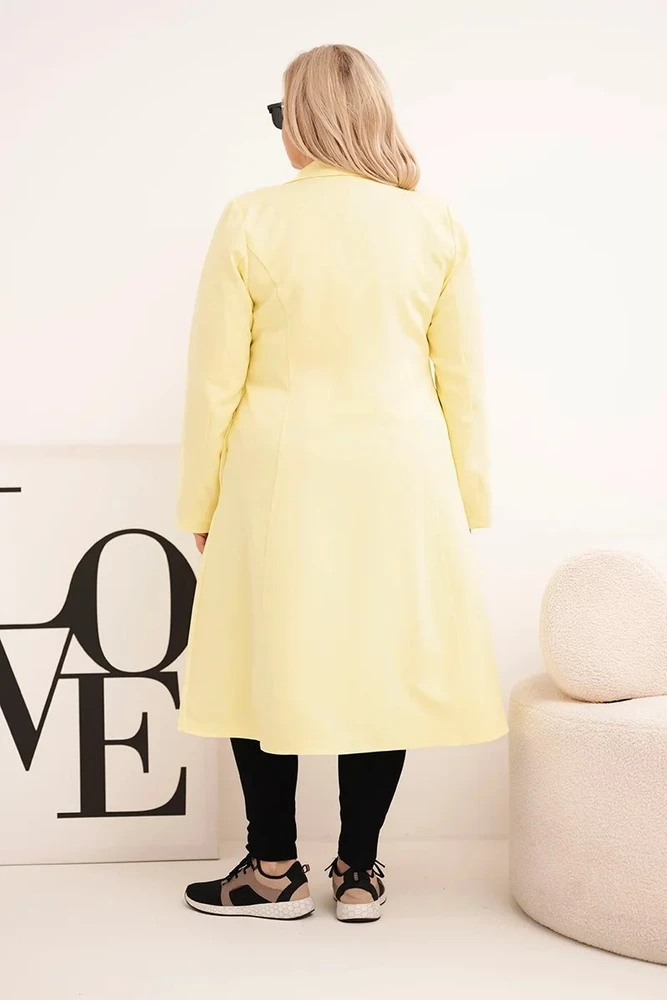 Moteriškas Plus Size klasikinis paltas su sagomis, geltonos spalvos