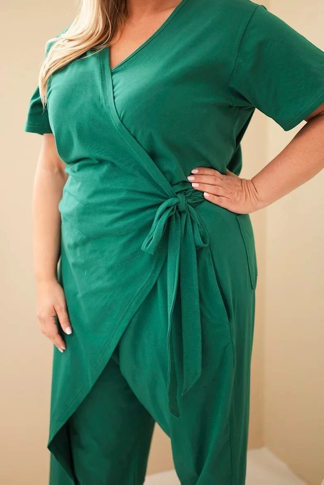 Moteriškas Plus Size kombinezonas su surišimu ties juosmeniu, žalias