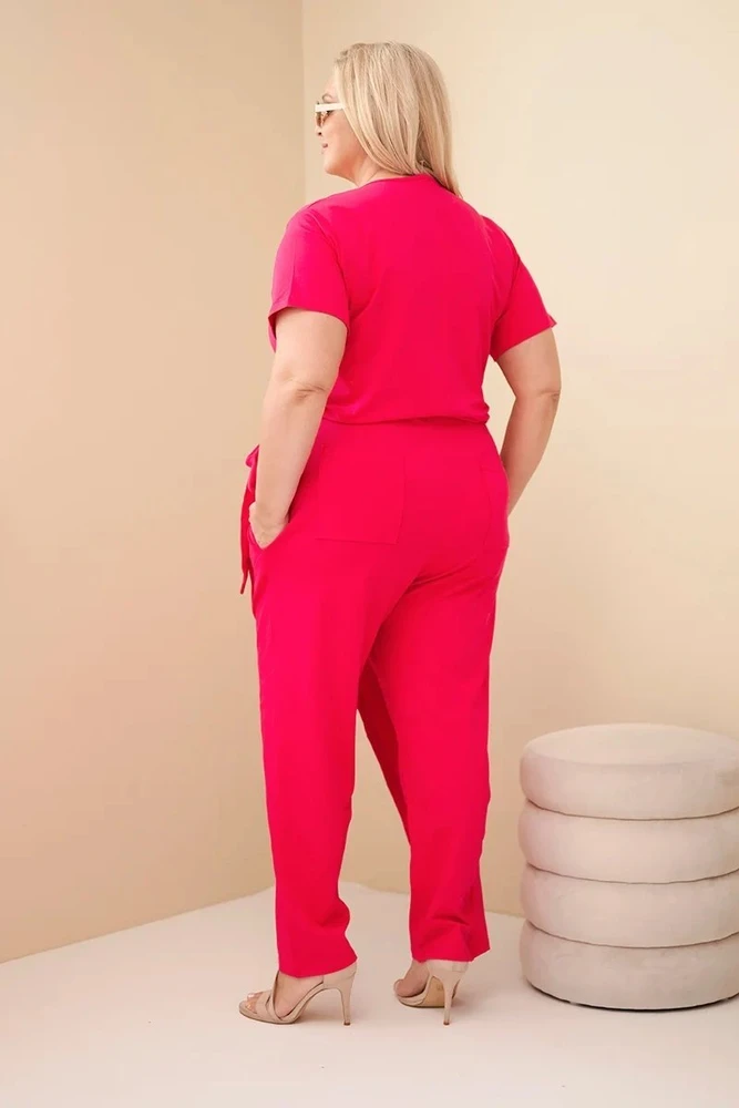 Moteriškas Plus Size kombinezonas su surišimu ties juosmeniu, fuksijos spalvos