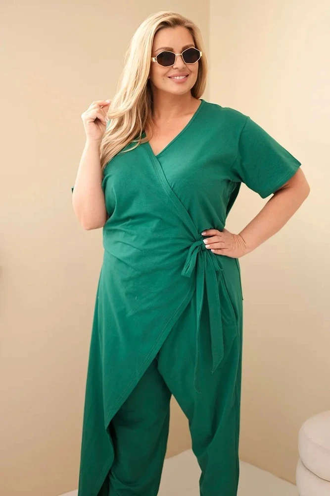 Moteriškas Plus Size kombinezonas su surišimu ties juosmeniu, žalias