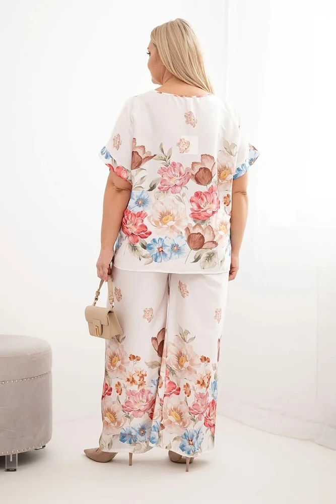 Moteriškas Plus Size komplektas su gėlių raštu, fuksijos spalvos