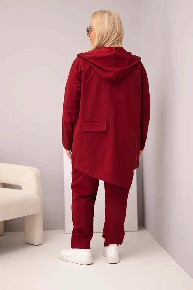 Moteriškas Plus Size laisvalaikio komplektas su džemperiu ir kelnėmis, burgundiškas