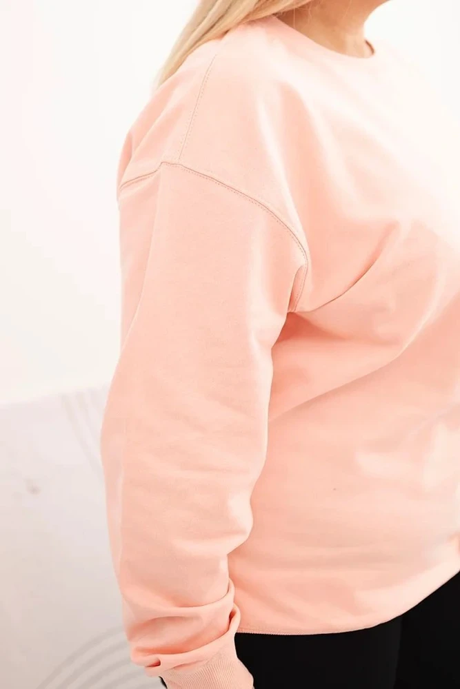 Moteriškas Plus Size medvilninis džemperis su apvalia iškirpte, lašišos spalvos