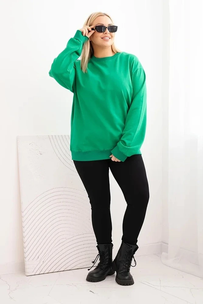 Moteriškas Plus Size medvilninis džemperis su apvalia iškirpte, žalios spalvos