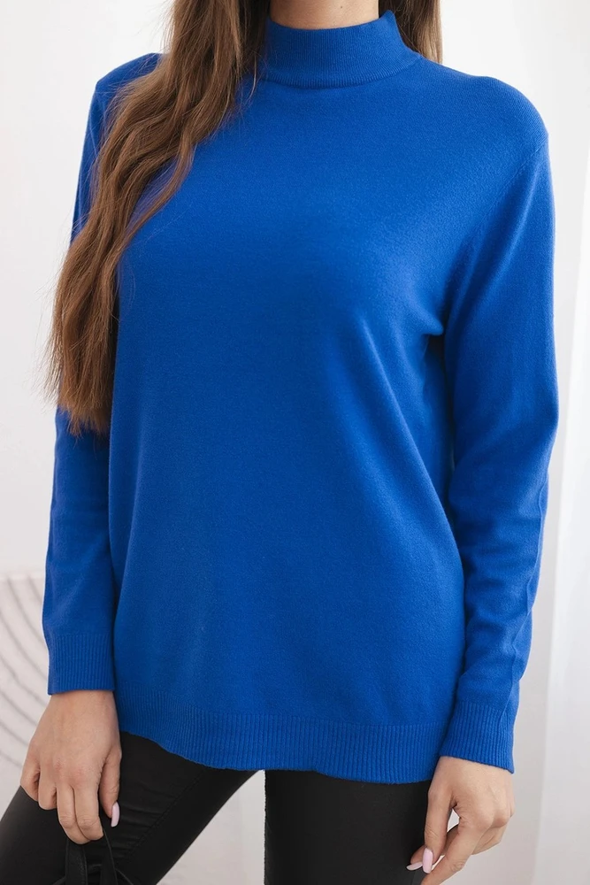 Moteriškas Plus Size megztinis iš viskozės su golfu, mėlynos spalvos