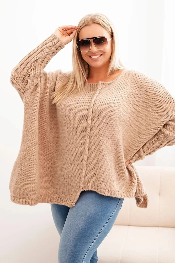 Moteriškas Plus Size megztinis, kapučino spalvos