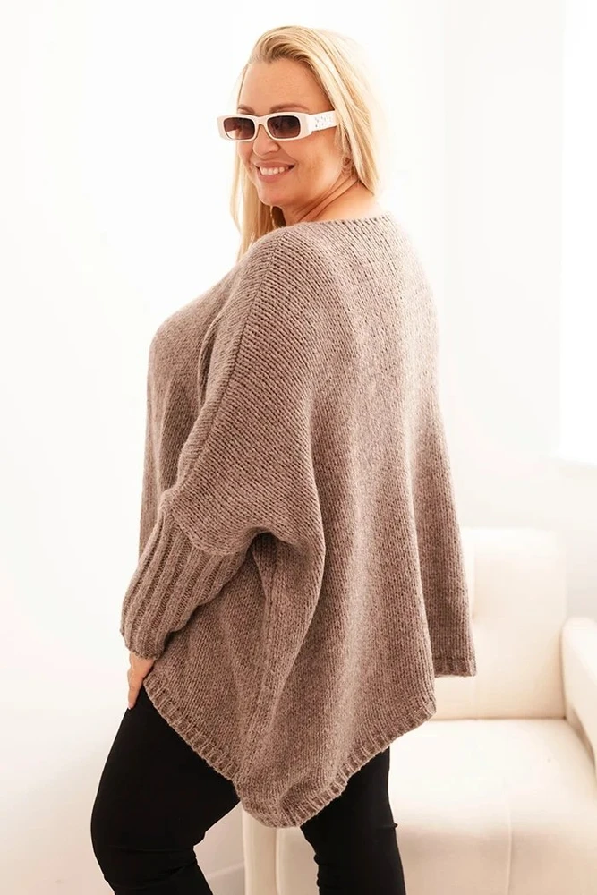 Moteriškas Plus Size megztinis su 70 % akrilo, fango spalvos