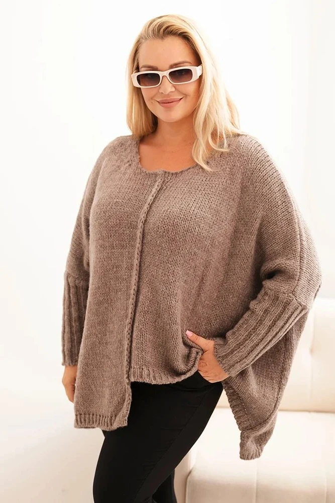 Moteriškas Plus Size megztinis su 70 % akrilo, fango spalvos