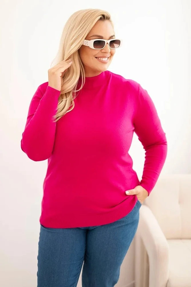 Moteriškas Plus Size megztinis su golfu, fuksijos spalvos