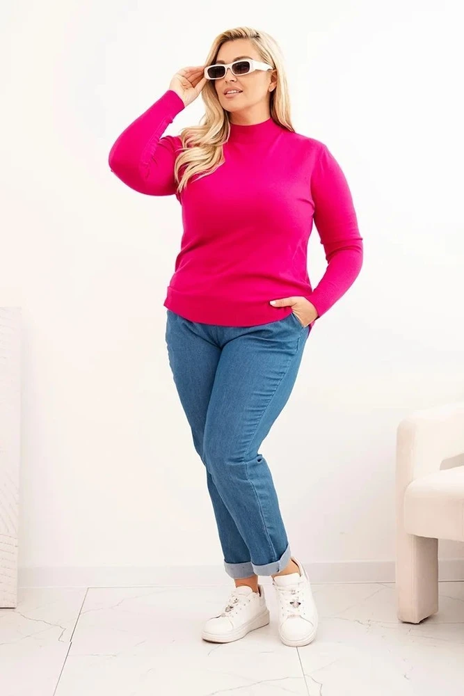 Moteriškas Plus Size megztinis su golfu, fuksijos spalvos