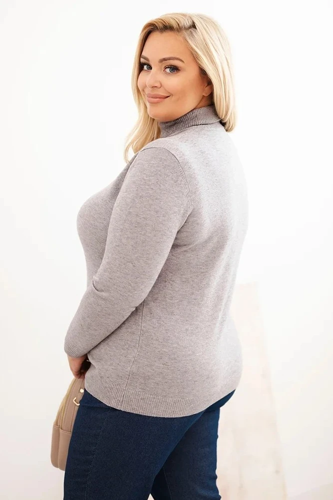 Moteriškas Plus Size megztinis su golfu, pilkas