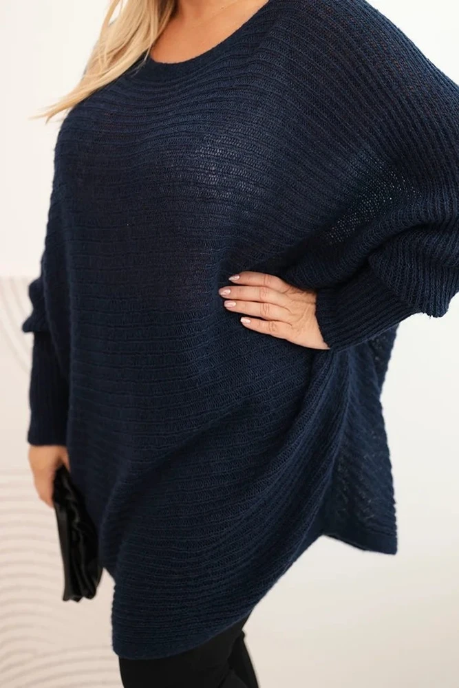 Moteriškas Plus Size megztinis su moheriu, tamsiai mėlynas