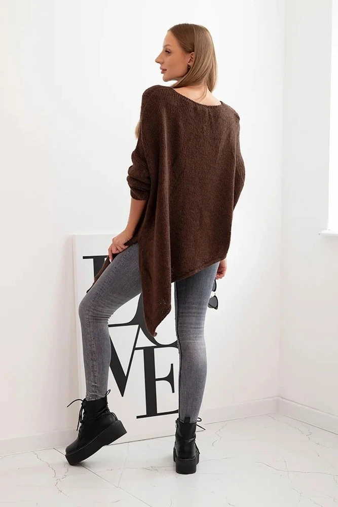 Moteriškas Plus Size megztinis su V formos iškirpte, rudas