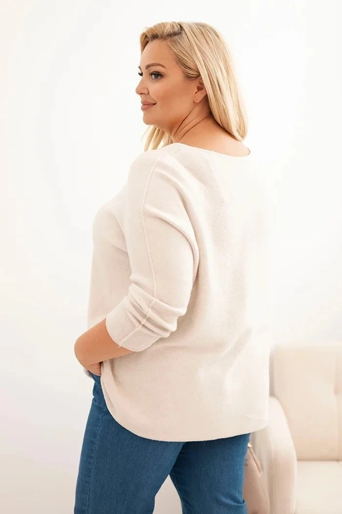 Moteriškas Plus Size megztinis su valtine iškirpte, smėlio spalvos