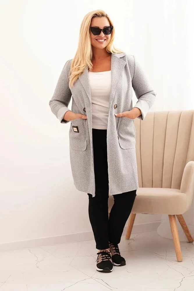 Moteriškas Plus Size paltas, pilkos spalvos
