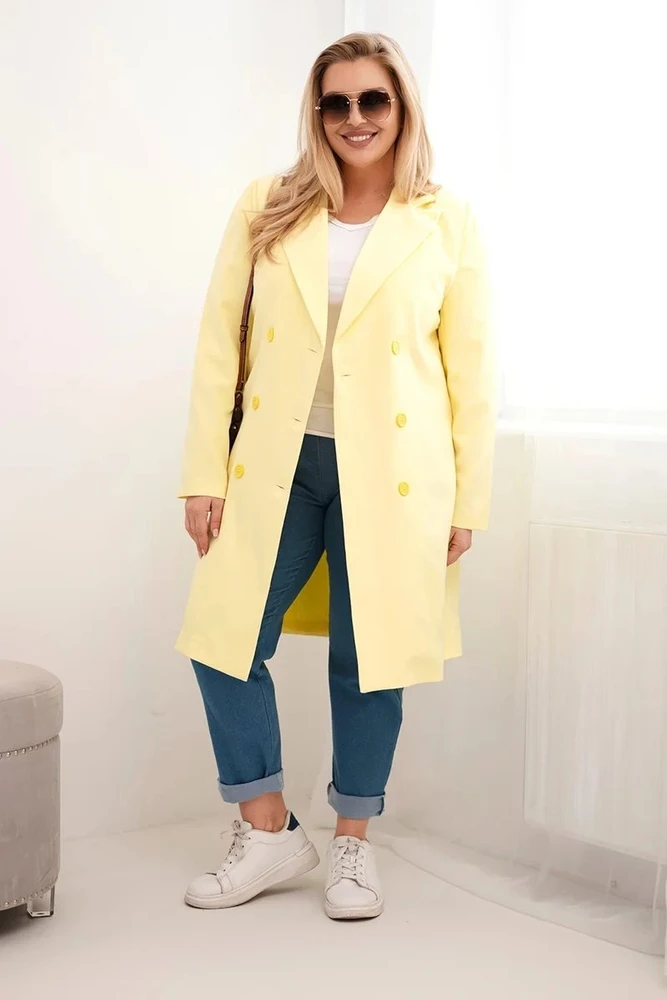 Moteriškas Plus Size paltas su apykakle, geltonos spalvos