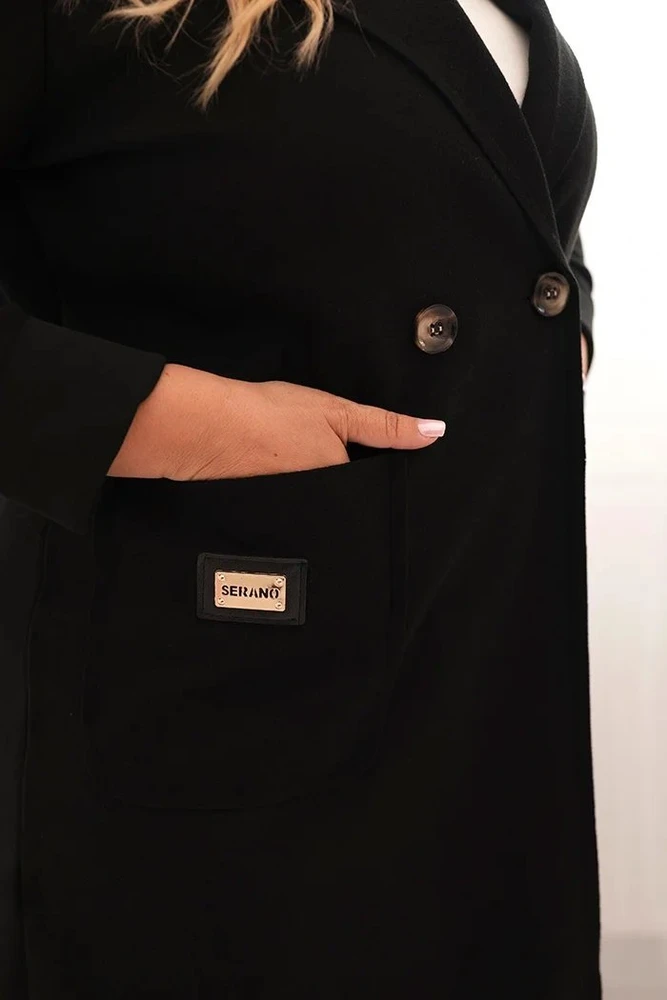 Moteriškas Plus Size paltas su apykakle, juodos spalvos