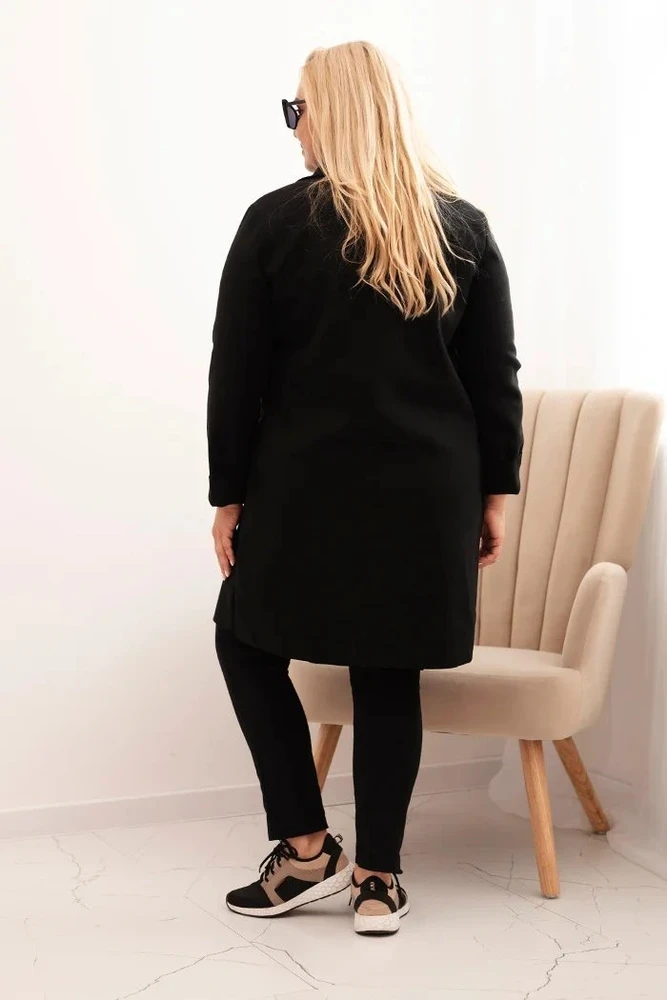Moteriškas Plus Size paltas su apykakle, juodos spalvos