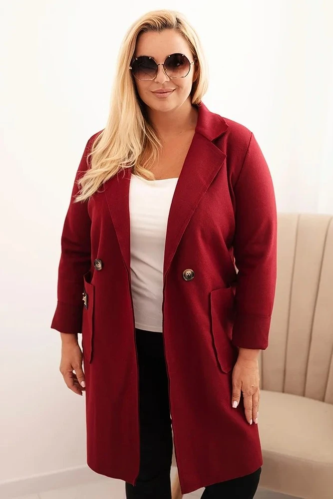 Moteriškas Plus Size paltas su apykakle, bordo spalvos