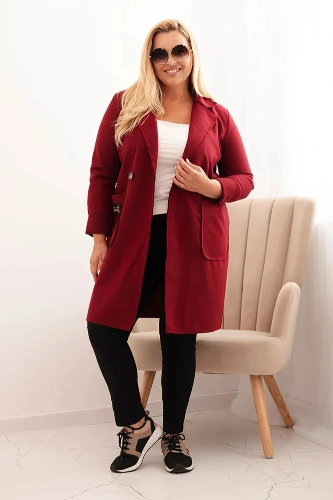 Moteriškas Plus Size paltas su apykakle, bordo spalvos
