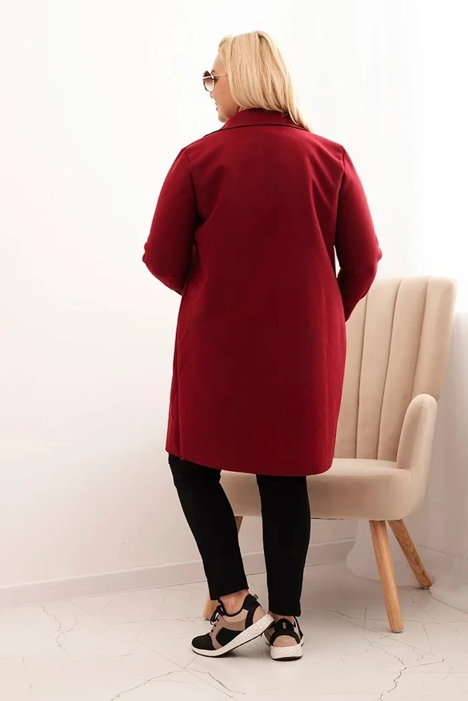 Moteriškas Plus Size paltas su apykakle, bordo spalvos