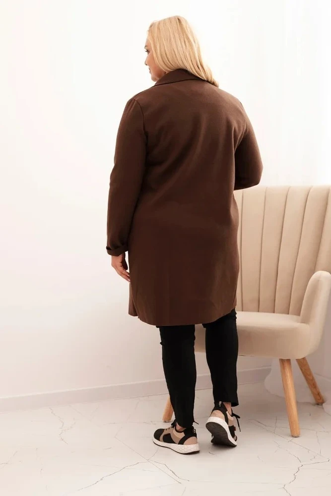 Moteriškas Plus Size paltas su apykakle ir didelėmis kišenėmis, rudos spalvos