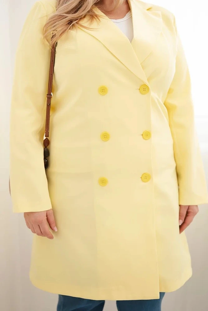 Moteriškas Plus Size paltas su apykakle, geltonos spalvos