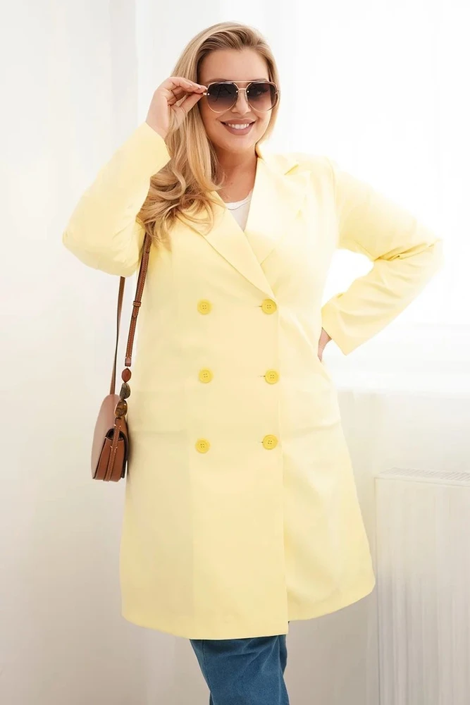 Moteriškas Plus Size paltas su apykakle, geltonos spalvos
