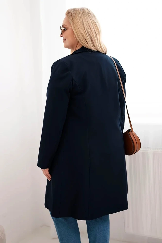 Moteriškas Plus Size paltas su apykakle, tamsiai mėlynos spalvos