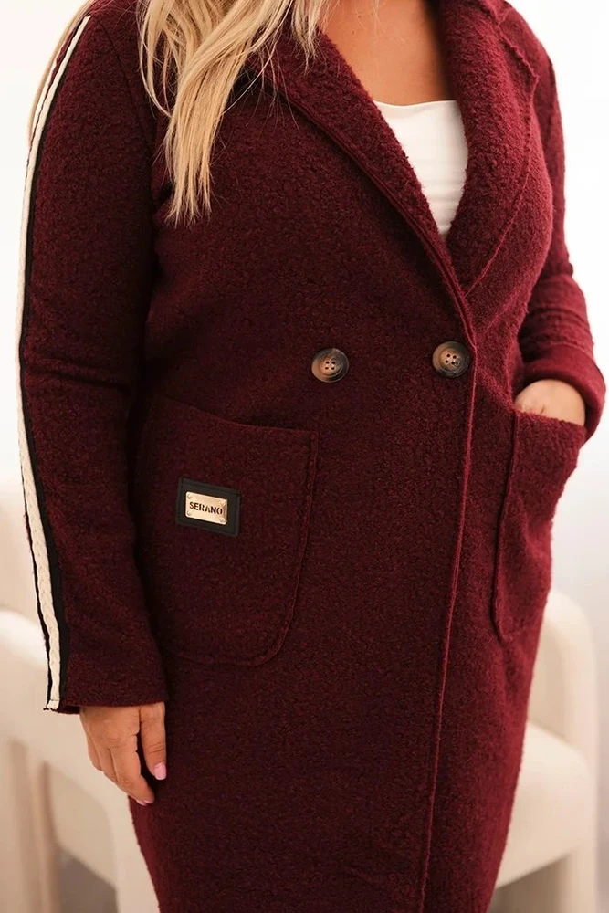 Moteriškas Plus Size paltas su dirbtinio avikailio pamušalu, bordo spalvos