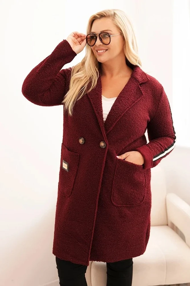Moteriškas Plus Size paltas su dirbtinio avikailio pamušalu, bordo spalvos