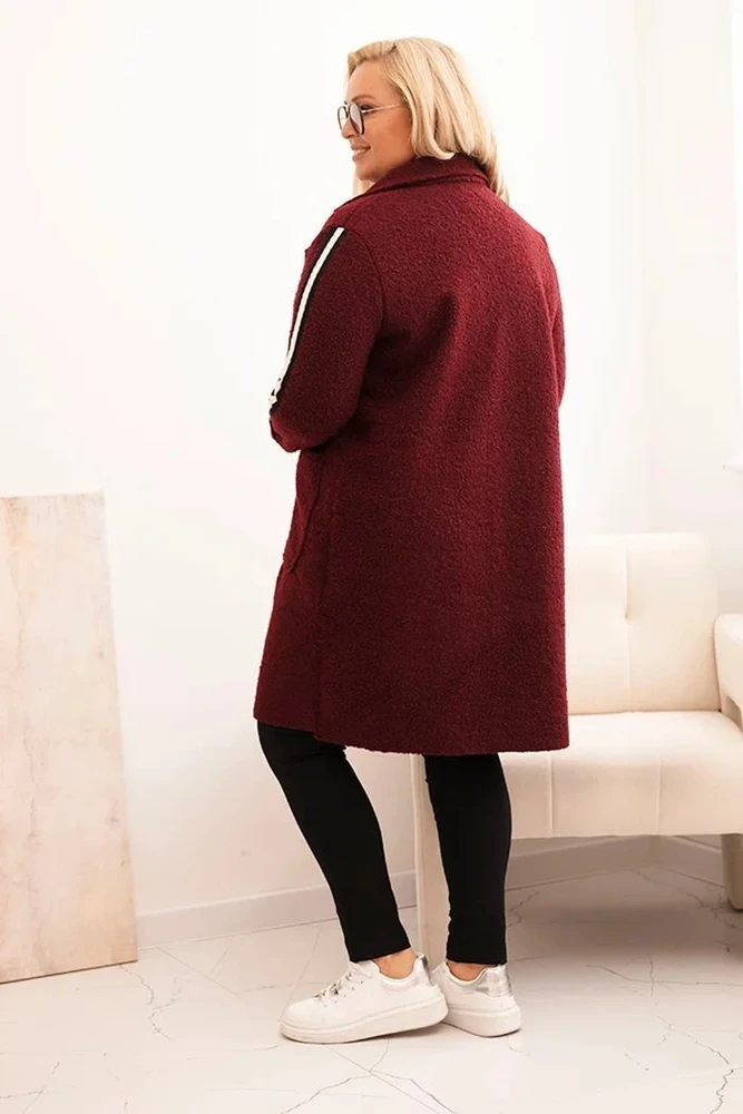 Moteriškas Plus Size paltas su dirbtinio avikailio pamušalu, bordo spalvos