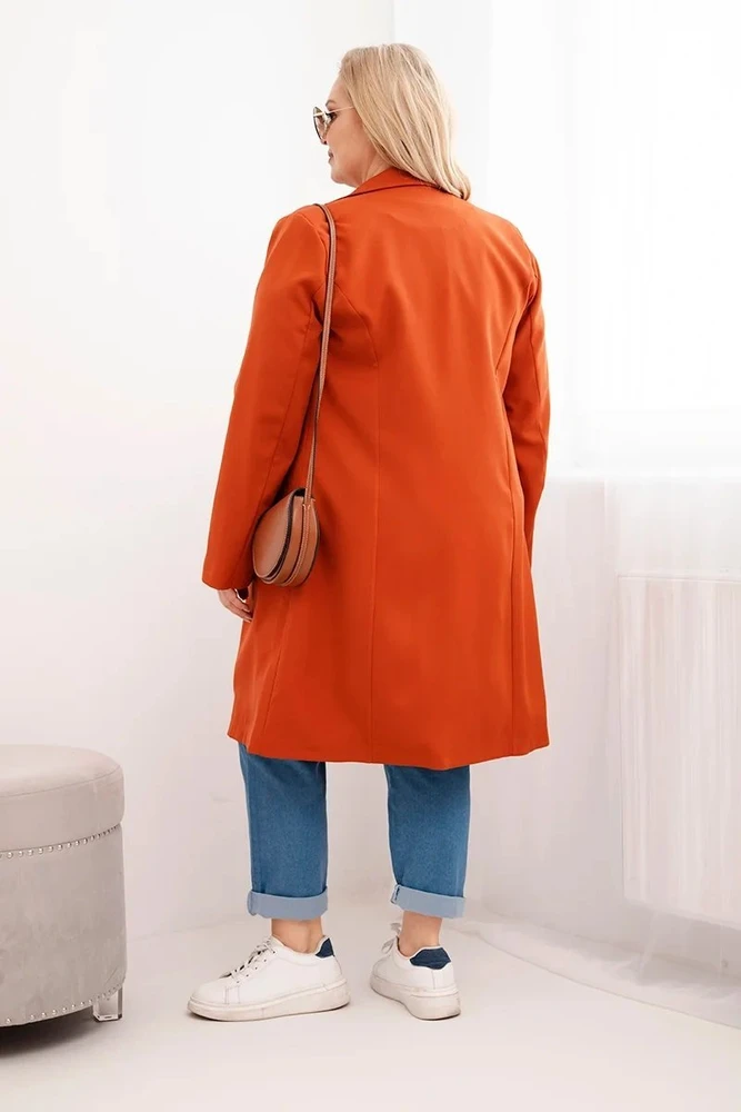Moteriškas Plus Size paltas su dvieile užsegimu, rudos spalvos