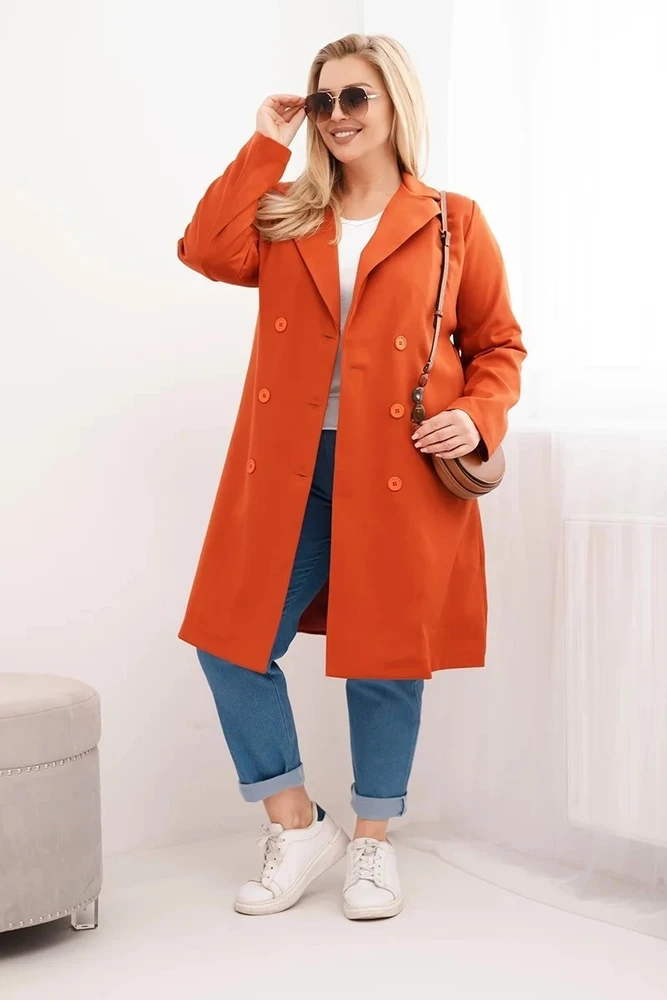 Moteriškas Plus Size paltas su dvieile užsegimu, rudos spalvos