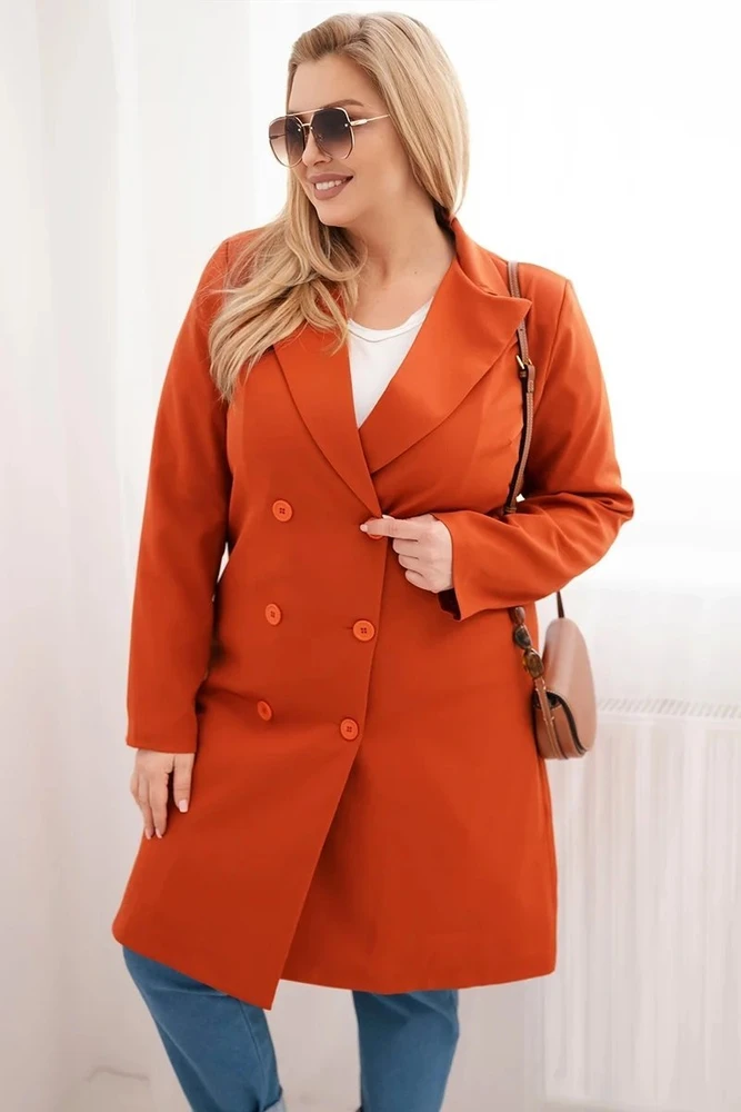 Moteriškas Plus Size paltas su dvieile užsegimu, rudos spalvos