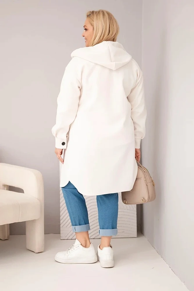 Moteriškas Plus Size paltas su gobtuvu, šviesiai smėlio spalvos