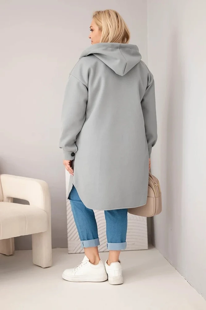 Moteriškas Plus Size paltas su gobtuvu, pilkos spalvos