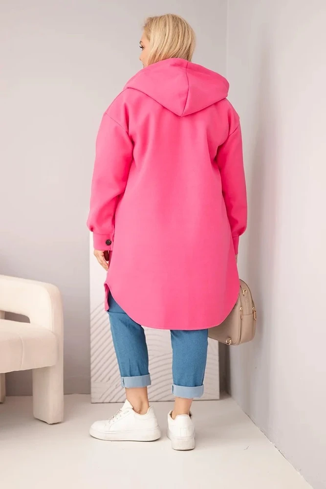 Moteriškas Plus Size paltas su gobtuvu, rožinės spalvos