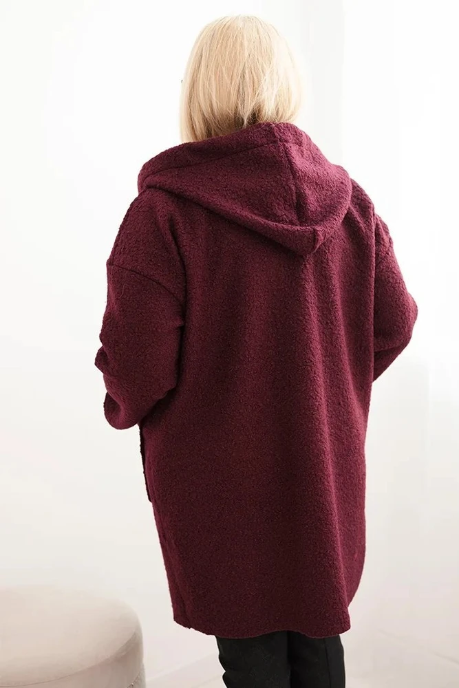 Moteriškas Plus Size paltas su gobtuvu ir kišenėmis, slyvų spalvos