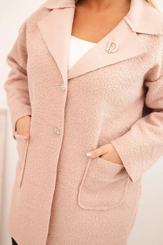 Moteriškas Plus Size paltas su vilna ir kišenėmis, rožinės spalvos